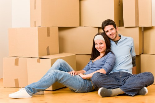 Packed moving boxes and furniture ready for house removal in Camdentown